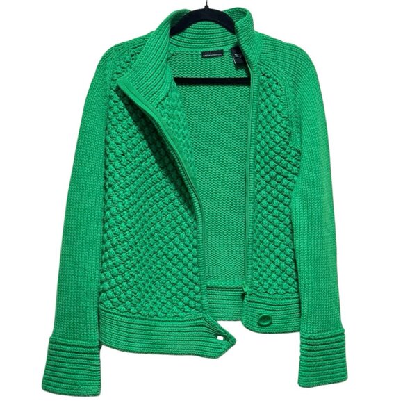 Moda International Kelly Green Full Zip Textured Cardigan Sweater Womens Medium - Picture 5 of 11